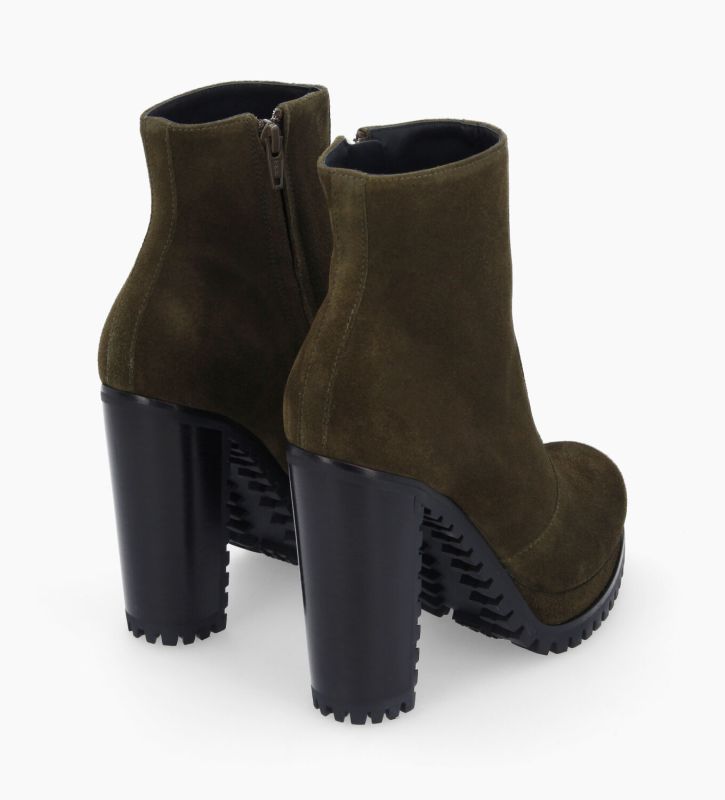 Heeled zipped boot - Lery 7 - Suede leather - Khaki